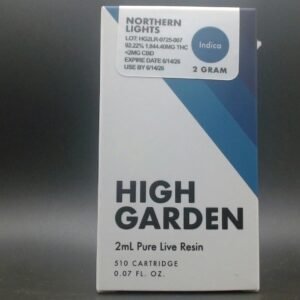 high garden northern lights live resin vape cartridge 2g