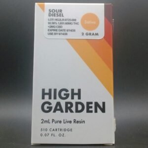 high garden sour diesel live resin vape cartridge 2g